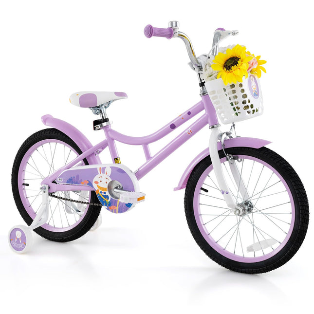 Costzon Kids Bike, 18 Inch Child Bicycle w/Removable Training Wheels, Storage Basket, Adjustable Seat