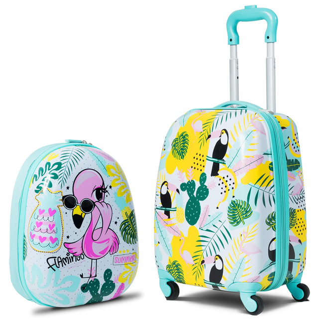 BABY JOY 2 PC Kids Luggage, 16" Toddlers Carry-on Suitcase & 12" Backpack Set