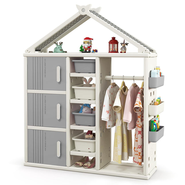 Costzon Kids Costume Storage Closet, Children Pretend Dresser Wardrobe