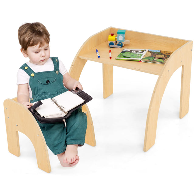 Costzon Kids Table and Chairs, Wooden Activity Desk and Chair with Wide Tabletop, 23.5” x 23.5” x 19.5”