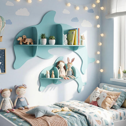 Costzon 2 Pieces Floating Dolphin Shelves | Space Saving Wall Shelves for Kid's Room