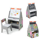 Costzon 3 in 1 Kids Easel with Chair, Wooden Art Table with Adjustable Double-Sided Magnetic Whiteboard & Blackboard