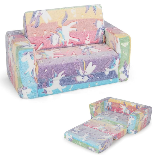Costzon Convertible Toddler Couch, Glow in Dark, Fold Out Modular Sofa Playset with Ottomans