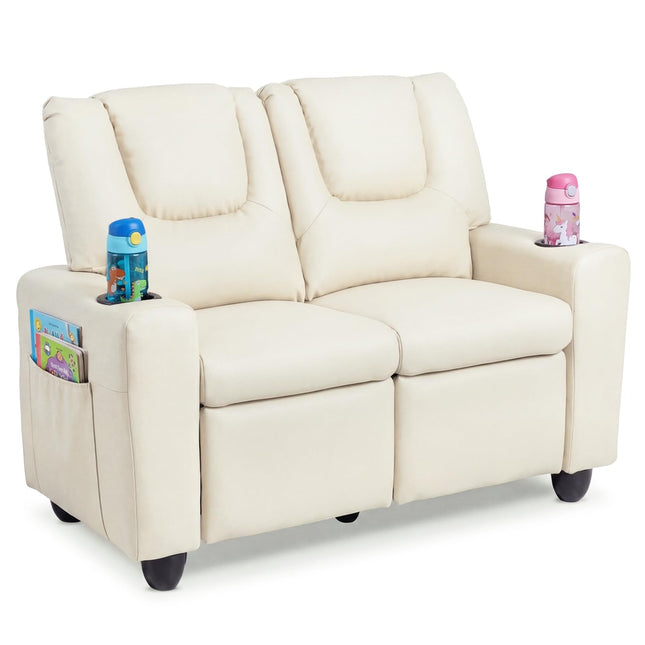Costzon 2-Seater Kids Recliner 2 Cup Holders 2 Side Storage Pockets