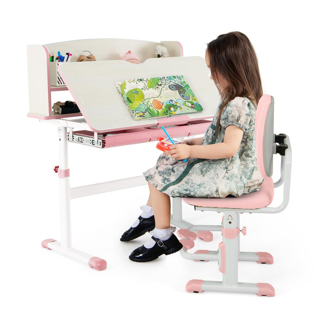 Costzon Kids Desk and Chair Set, School Study Table and Chair Set, Student Computer Workstation