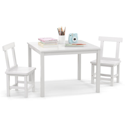 Costzon Kids Table and Chairs, 3 PCS Premium Wood Children Table and Chairs with Rubber Wood Legs