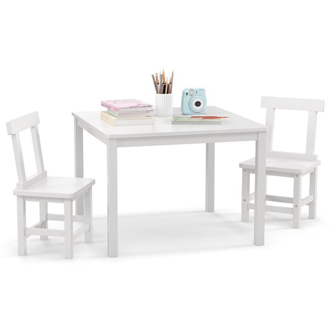 Costzon Kids Table and Chairs, 3 PCS Premium Wood Children Table and Chairs with Rubber Wood Legs