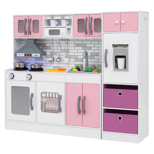 Costzon 2-Piece Wooden Kids Play Kitchen w/Running Water Light & Sound
