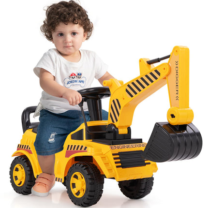 Costzon Ride On Excavator, Kids Construction Digger Truck, Foot-to-Floor Sliding Car Vehicle Toy w/Working Shovel