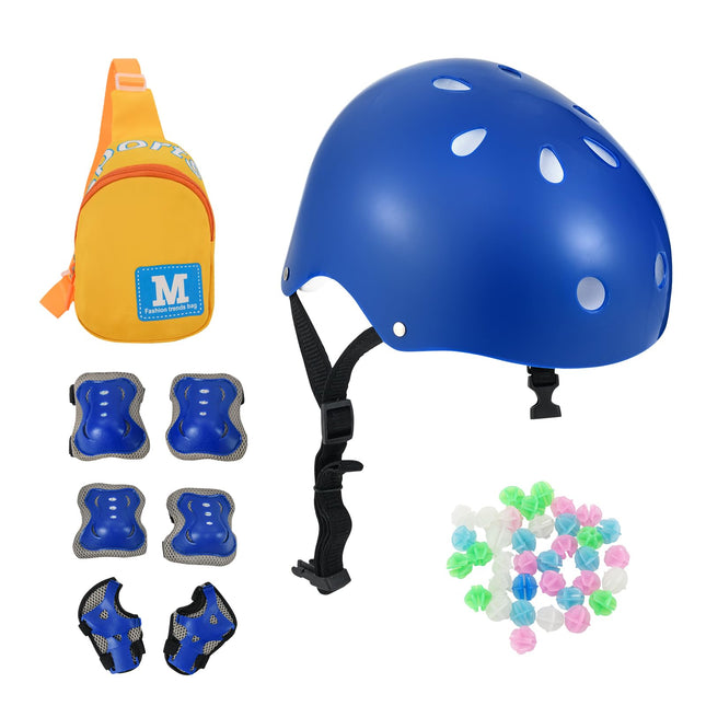 BABY JOY Kids Helmet Set, 6 in 1 Toddler Riding Equipment with Bike Helmet, Knee Elbow Wrist Pads, Spoke Beads, Shoulder Bag