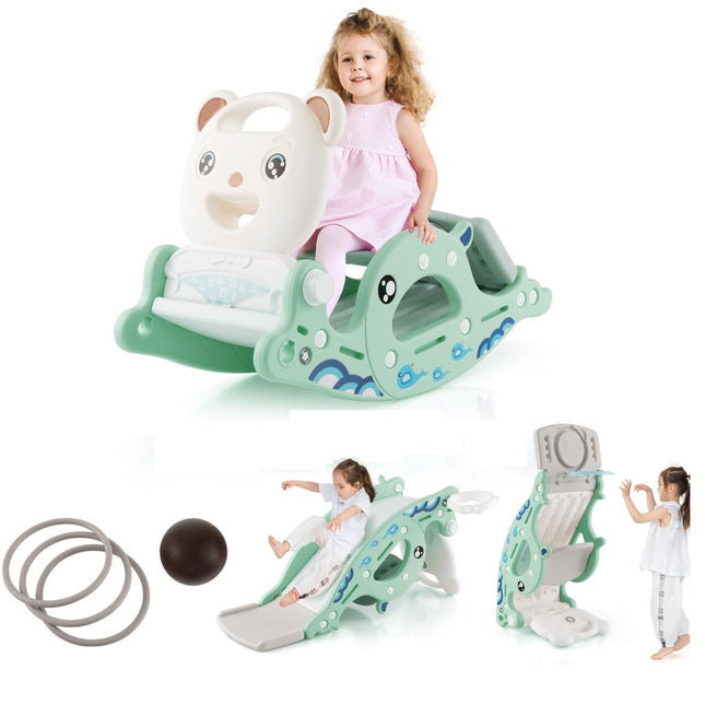 4 in 1 Toddler Slide Rocking Toy, Slide for Kids, Ocean Style  - Costzon