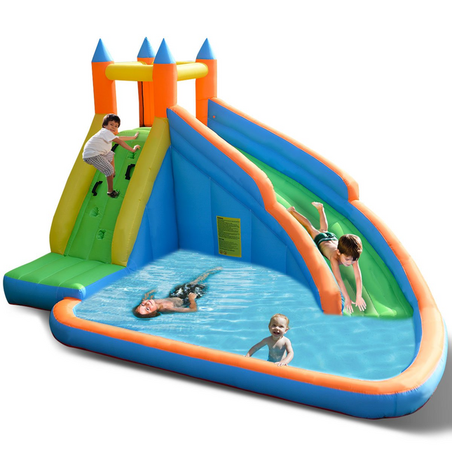 Costzon Inflatable Water Slide, Giant Bouncy Waterslide Park for Kids Backyard Outdoor Fun with Climbing Wall