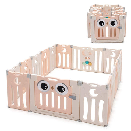 Costzon Foldable Baby Playpen, 14-Panel Baby Fence with Lock Door