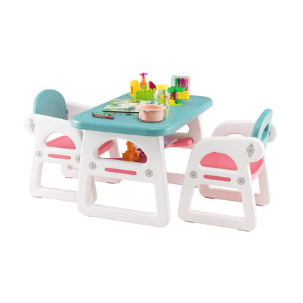 Costzon Kids Table and Chair Set, 3-Piece Plastic Activity Table with Building Blocks, Toddler Table and Chair Set