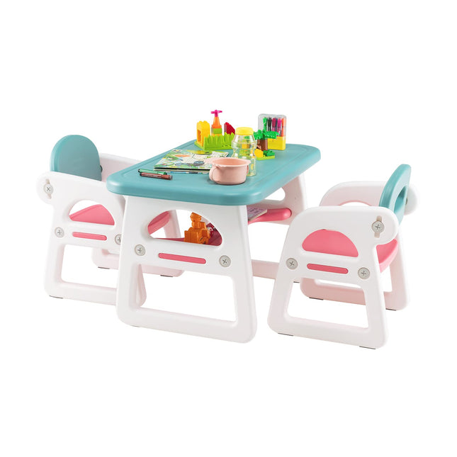 Costzon Kids Table and Chair Set, 3-Piece Plastic Activity Table with Building Blocks, Toddler Table and Chair Set