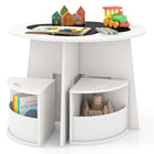 Costzon Kids Table and Chairs, 5 Pieces Children Round Table w/ 4 Storage Stools & Chalkboard Tabletop for Activity