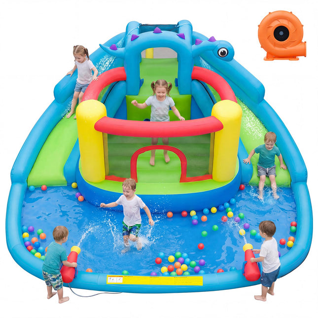 BOUNTECH Dinosaur Styling Inflatable Water Slide  Double Slides Park
