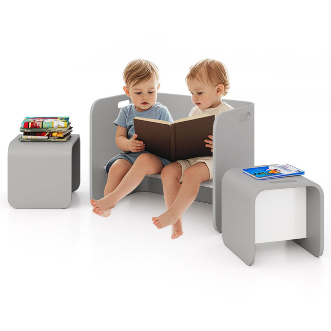 Costzon Kids Table and Chair Set, 4 in 1 Wood Activity Table, Bench, Storage Shelves, Desk for Children Reading