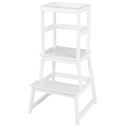 Costzon Kids Kitchen Step Stool with Safety Rail, 2 in 1 Solid Wood Montessori Learning Stool Standing Helper