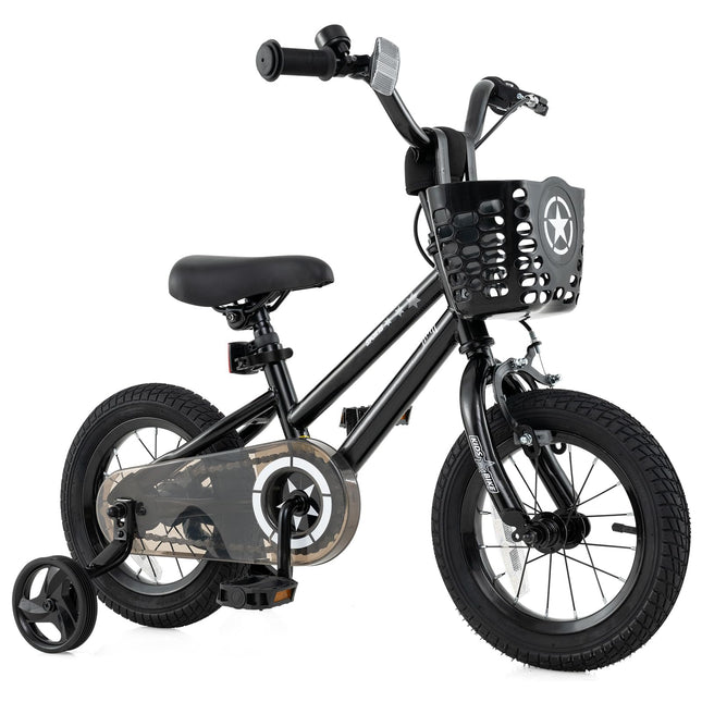 BABY JOY Starry Kids Bike, 12 14 16 18 Inch Bicycle with Training Wheels, Storage Basket