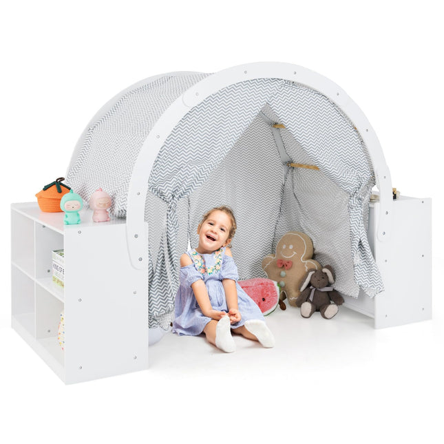 Costzon Kids Tent, 3 in 1 Indoor Wooden Play House w/Ample Storage Space