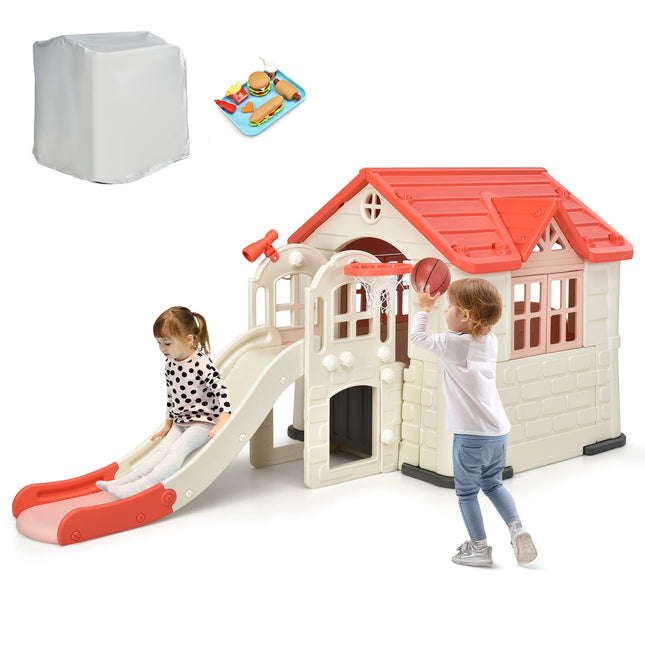 Costzon Kids Playhouse and Slide Set, Pink