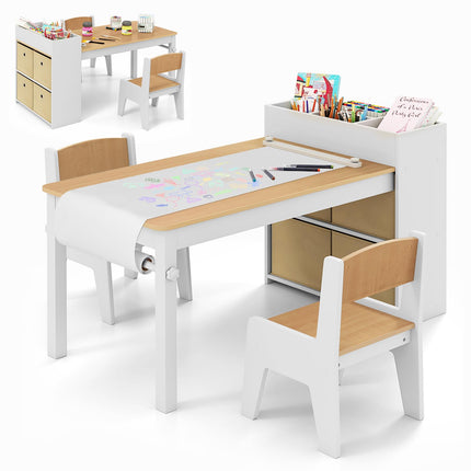 Costzon Kids Table and Chairs, 3 in 1 Wooden Art Drawing Table