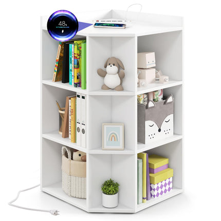 Costzon Kids Corner Toy Storage Organizer, 3-Tier Corner Cabinet w/USB Ports and Outlets, 9 Cubbies for Toys