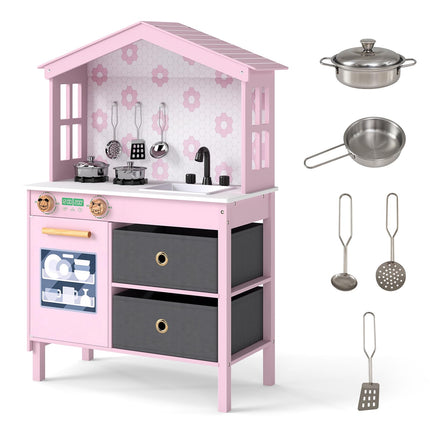 Costzon Wooden Kitchen Playset for Girls Boys Aged 3+