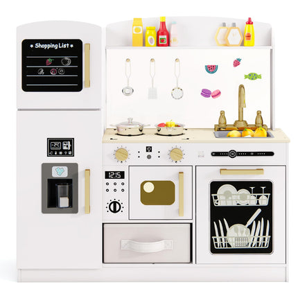 Costzon Kids Kitchen Playset, Wooden Pretend Play Kitchen with Lights and Sounds, Microwave