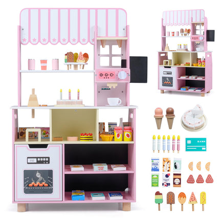 Costzon 2-in-1 Wooden Grocery Store Pretend Play