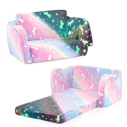 Costzon Kids Couch with Blanket, Glow in The Dark, Folding Toddler Sofa Chair