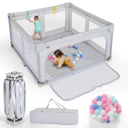 Costzon Foldable Playpen for Babies, 50''x50''/59''x59''