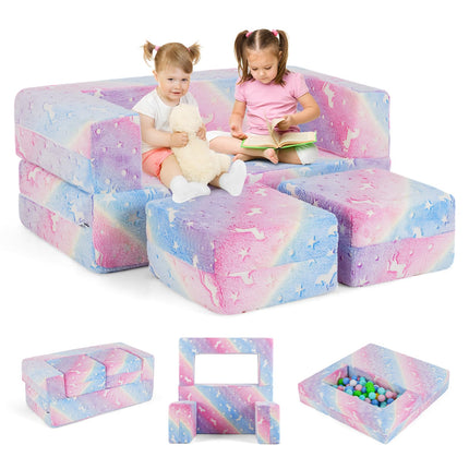 Costzon Kids Couch Set Convertible, 2 Seat Toddler Chair Glow in The Dark, Fold Out Children Sofa Couch