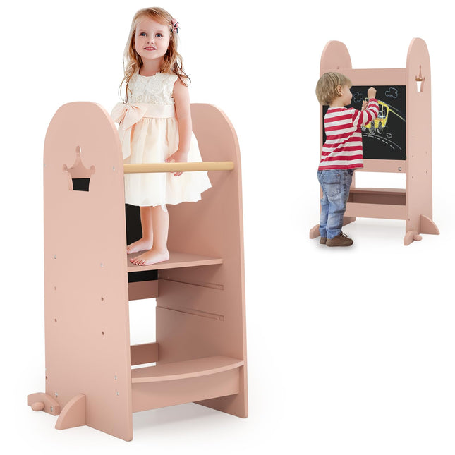Costzon Toddler Tower, Adjustable Kids Kitchen Step Stool with Double-Sided Chalkboard