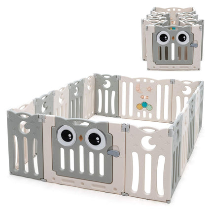 Costzon Foldable Baby Playpen, 14-Panel Baby Fence with Lock Door