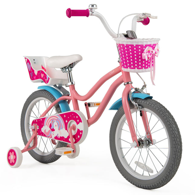Costzon Girls Bike, 16" Children Training Bicycle for 4-7 Years Old with Woven Basket