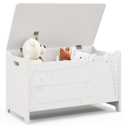 Costzon Wooden Toy Box, Kids Large Trunk Chest w/ Safety Hinge & Handles, Flip-Top Storage Organizer
