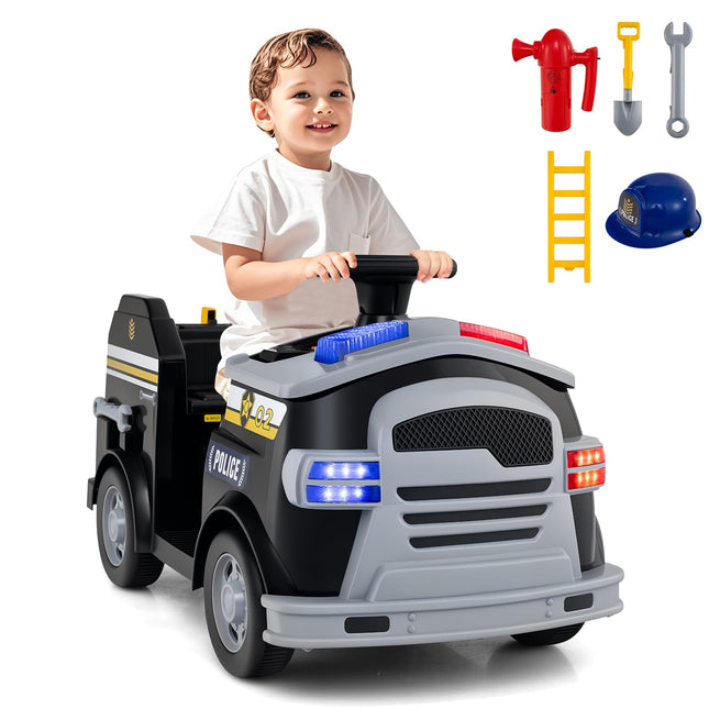 Costzon Police Car Ride on 12V Electric Cop Truck Kids Car w/Shovel & Wrench