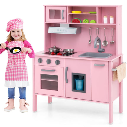 Costzon Kids Kitchen Playset, Wooden Pretend Cooking Toy Set w/Sound