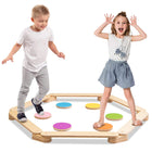 Costzon Montessori Wooden Balance Beam Step Stones, 12-pcs Kids Gymnastics Obstacle Course Balance Board Playset