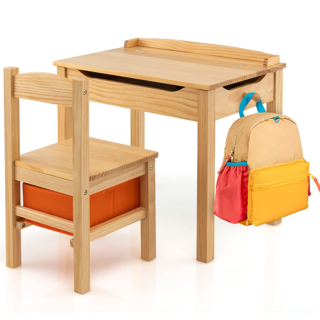 Costzon Kids Table and Chair Set, Flip Top Toddler Study Desk w/Chair for Playroom Nursery