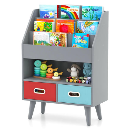 Costzon Kids Bookshelf, 5-Tier Wooden Children’s Book Rack with 2 Cube Bins for Books and Toys