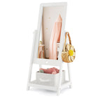 Costzon Kids Full Length Mirror, Princess Floor Free Standing Mirror w/Storage Shelf & Basket (White)