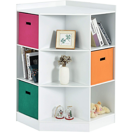 Costzon 9-Cubby Kids Bookcase, Children's Corner Cabinet with 6 Cubes and 3 Shelves, Wooden Toy Organizers and Storage Book Shelves