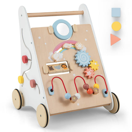 BABY JOY Wooden Baby Walker Push and Pull Sit-to-Stand Learning Walker Activity Center