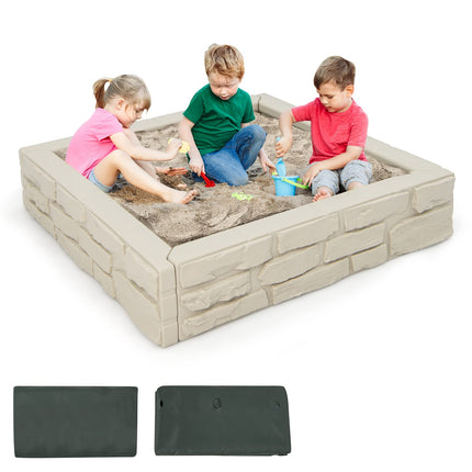 Costzon Kids Sandbox with Cover, 47"x 47" HDPE Sandpit with Oxford Cover, Bottom Liner