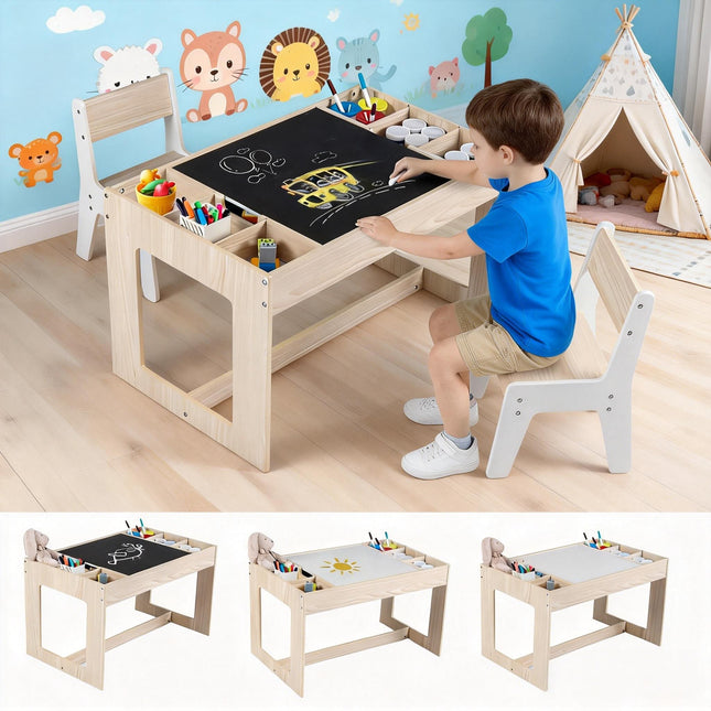Costzon 4-1 Wooden Activity Art Desk Set w/Whiteboard Chalkboard & Storage Cubes