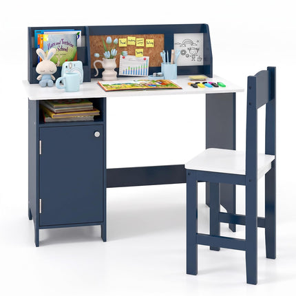 Costzon Kids Desk and Chair Set, Wooden Children Study Table with Hutch