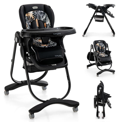 High Chair, Foldable Baby High Chair with Adjustable Height, Recline & Footrest, Double Removable Tray, Storage Basket